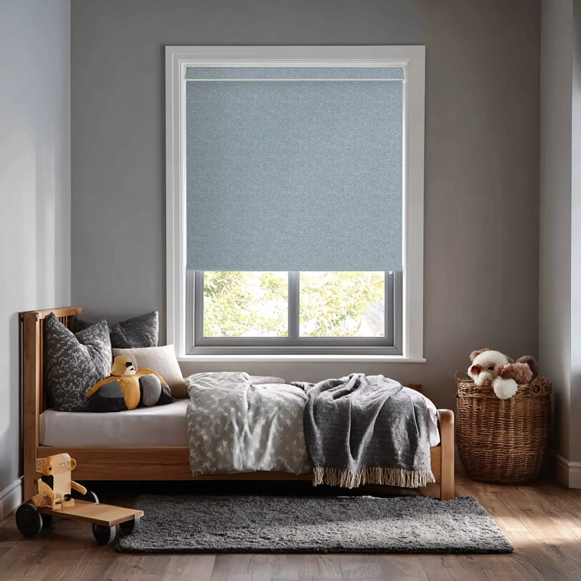 Amsterdam Grey Blue Electric Roller Blind