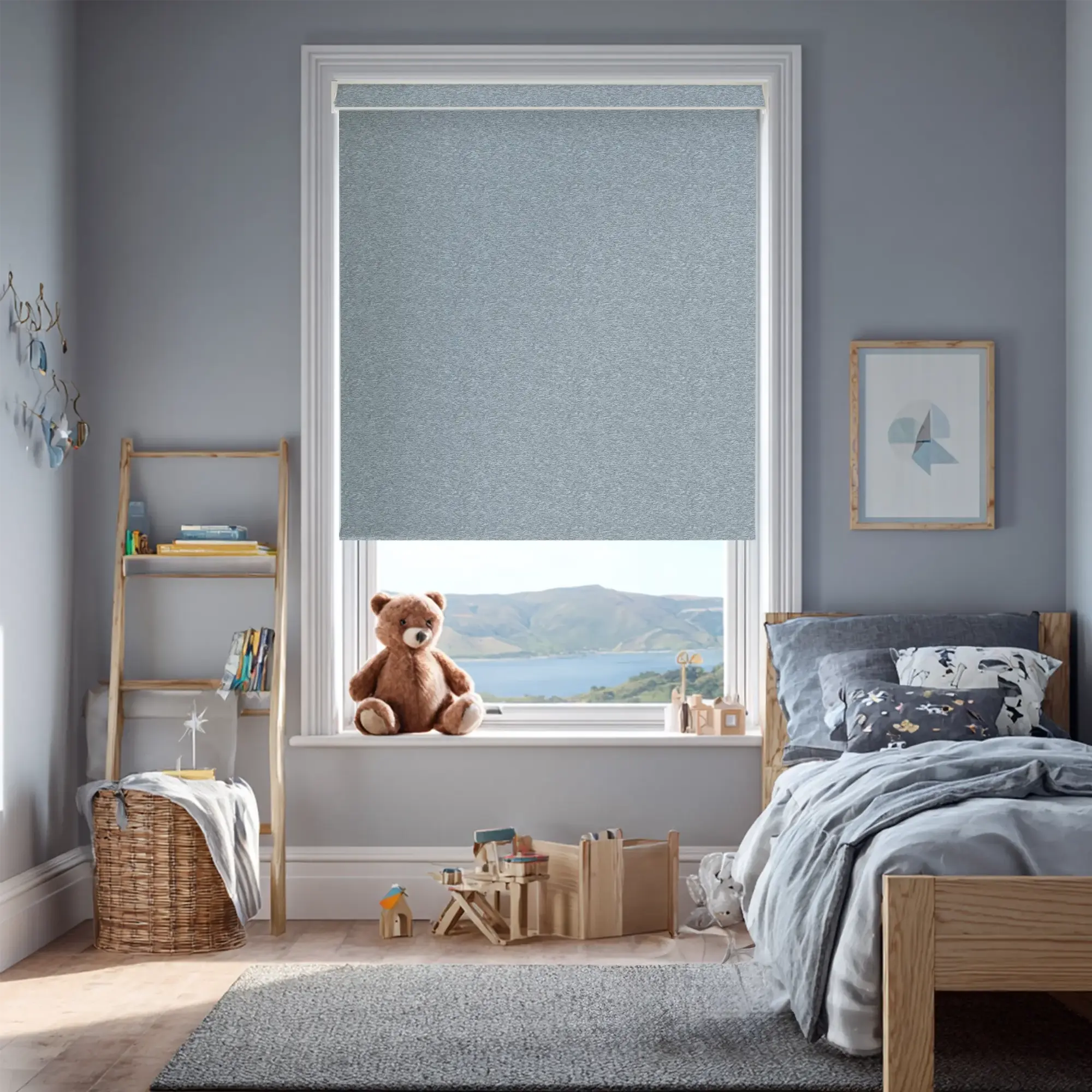 Amsterdam Grey Blue Electric Roller Blind