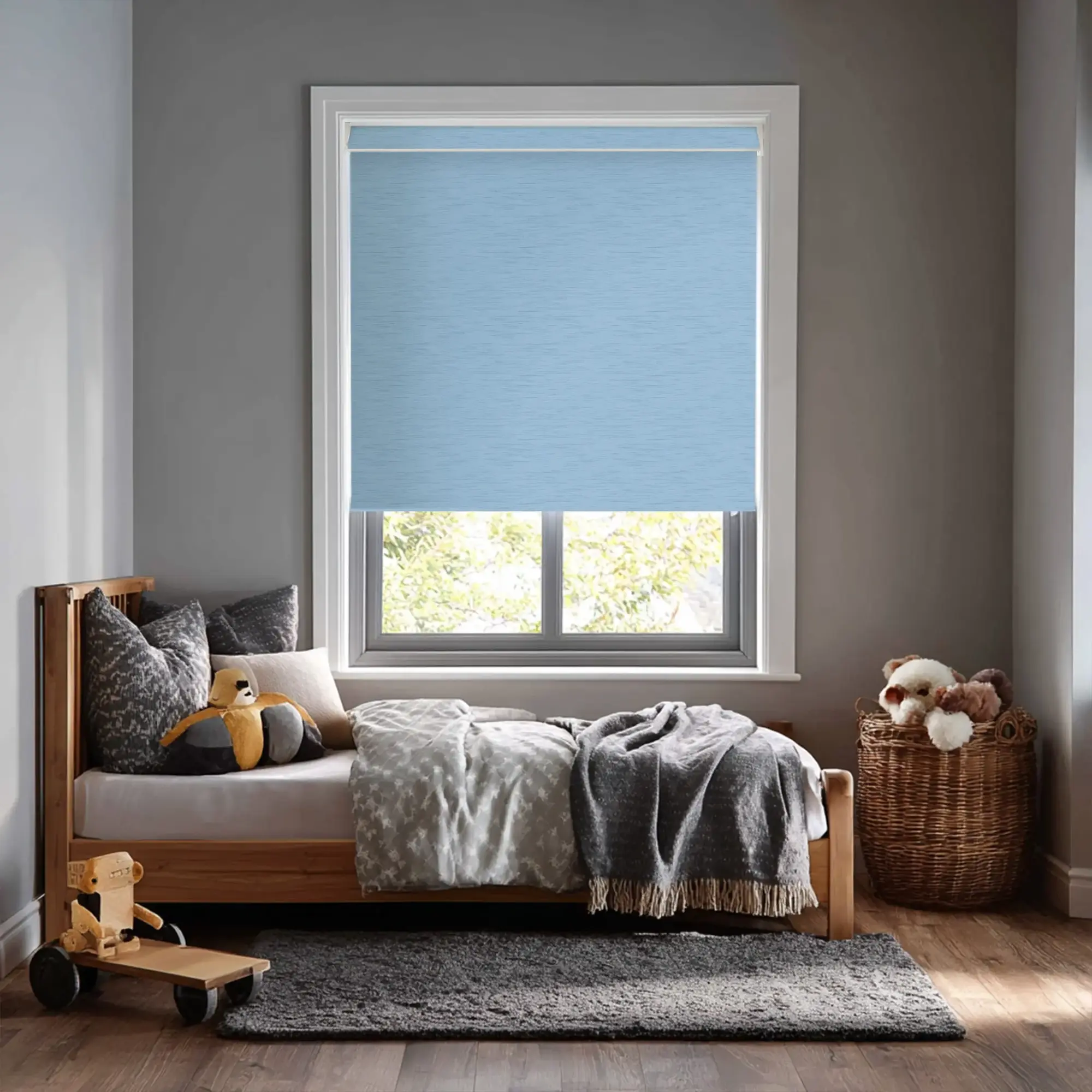 New York Cornflower Blue Electric Roller Blind