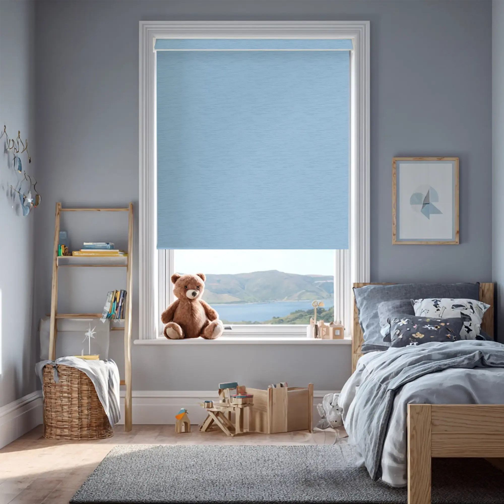 New York Cornflower Blue Electric Roller Blind