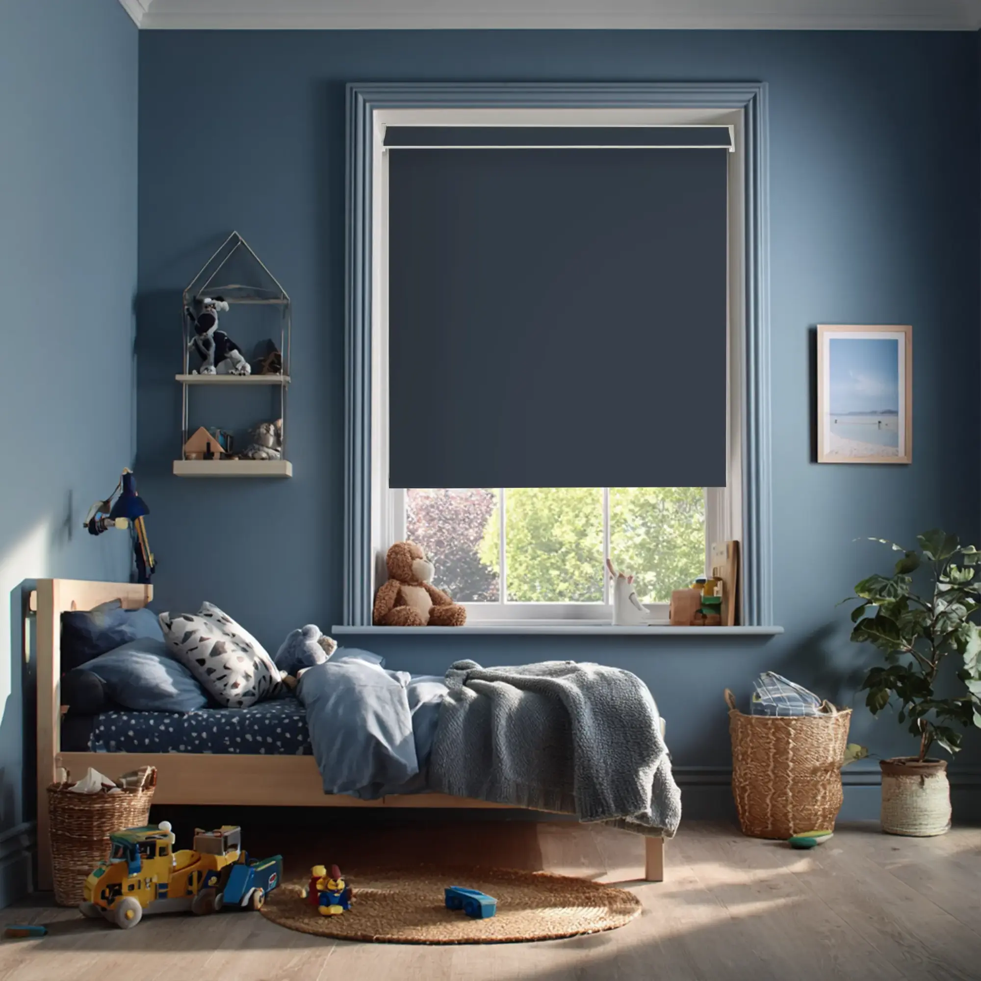 Indigo Blue Blackout Electric Roller Blind
