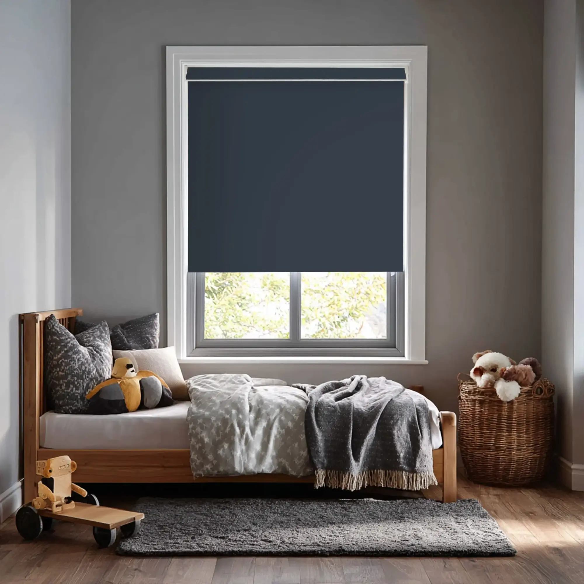Indigo Blue Blackout Electric Roller Blind