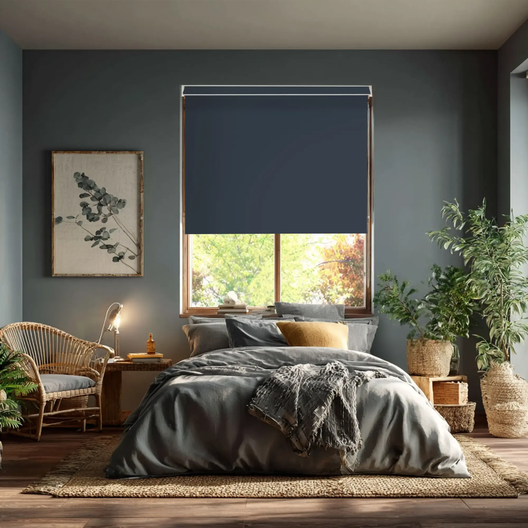 Indigo Blue Blackout Electric Roller Blind