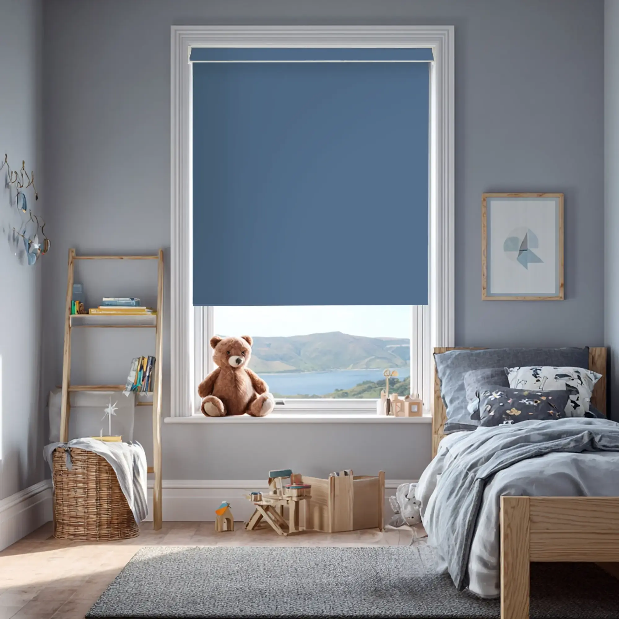 Santorini Blue Blackout Electric Roller Blind