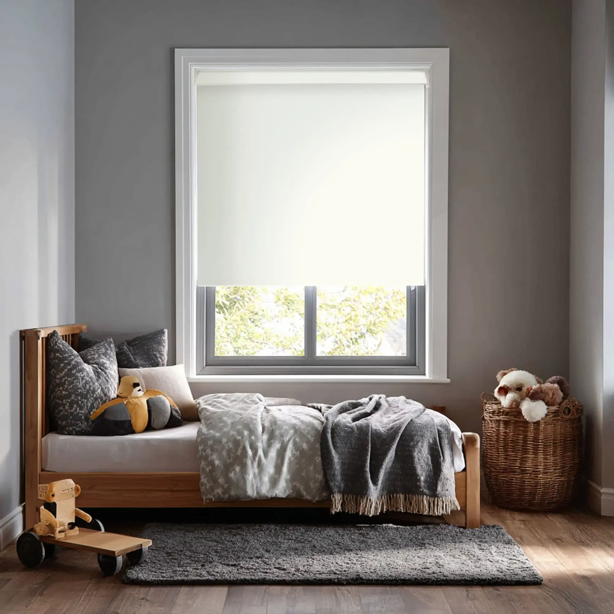 Winter White Blackout Electric Roller Blind