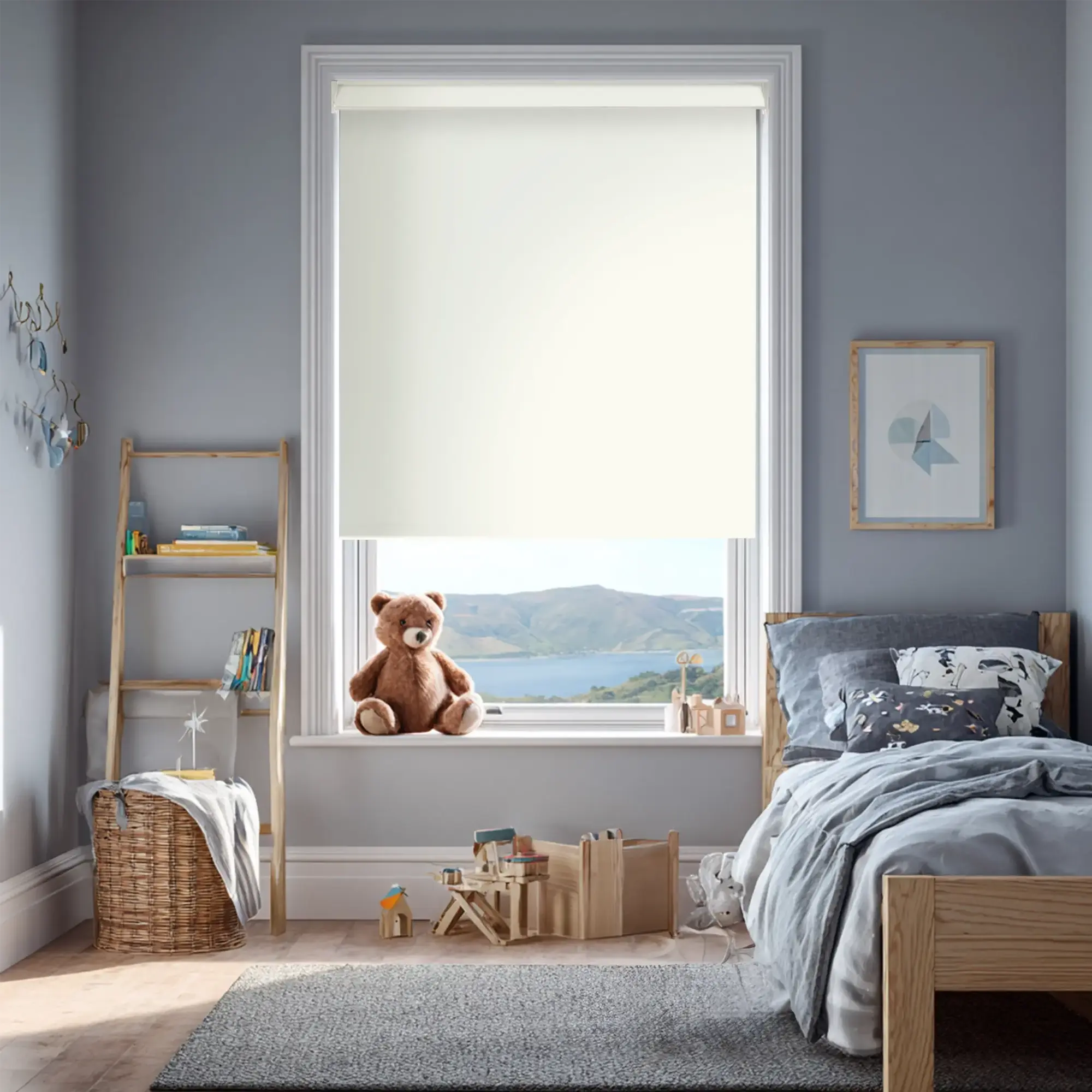 Winter White Blackout Electric Roller Blind