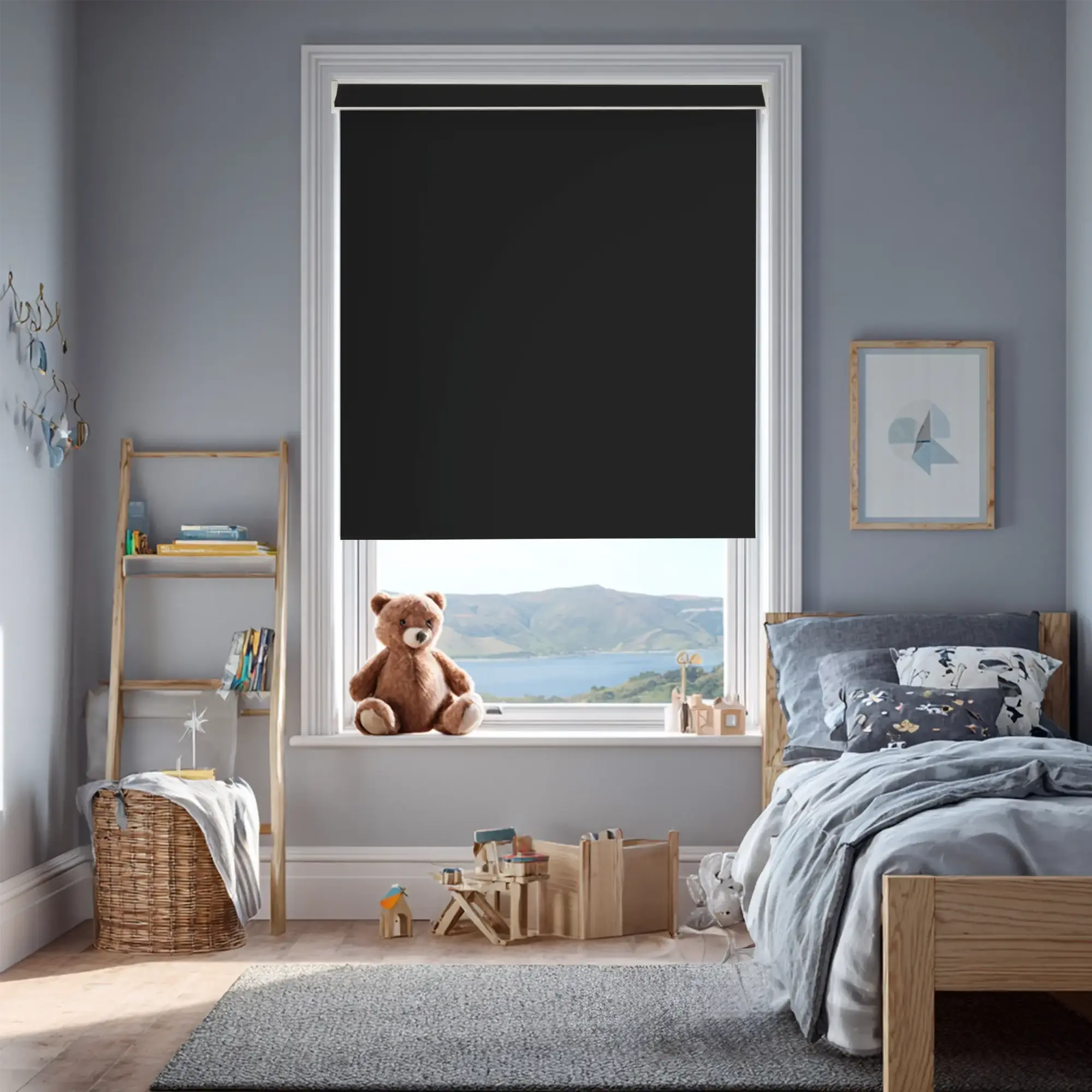 Black Blackout Electric Roller Blind