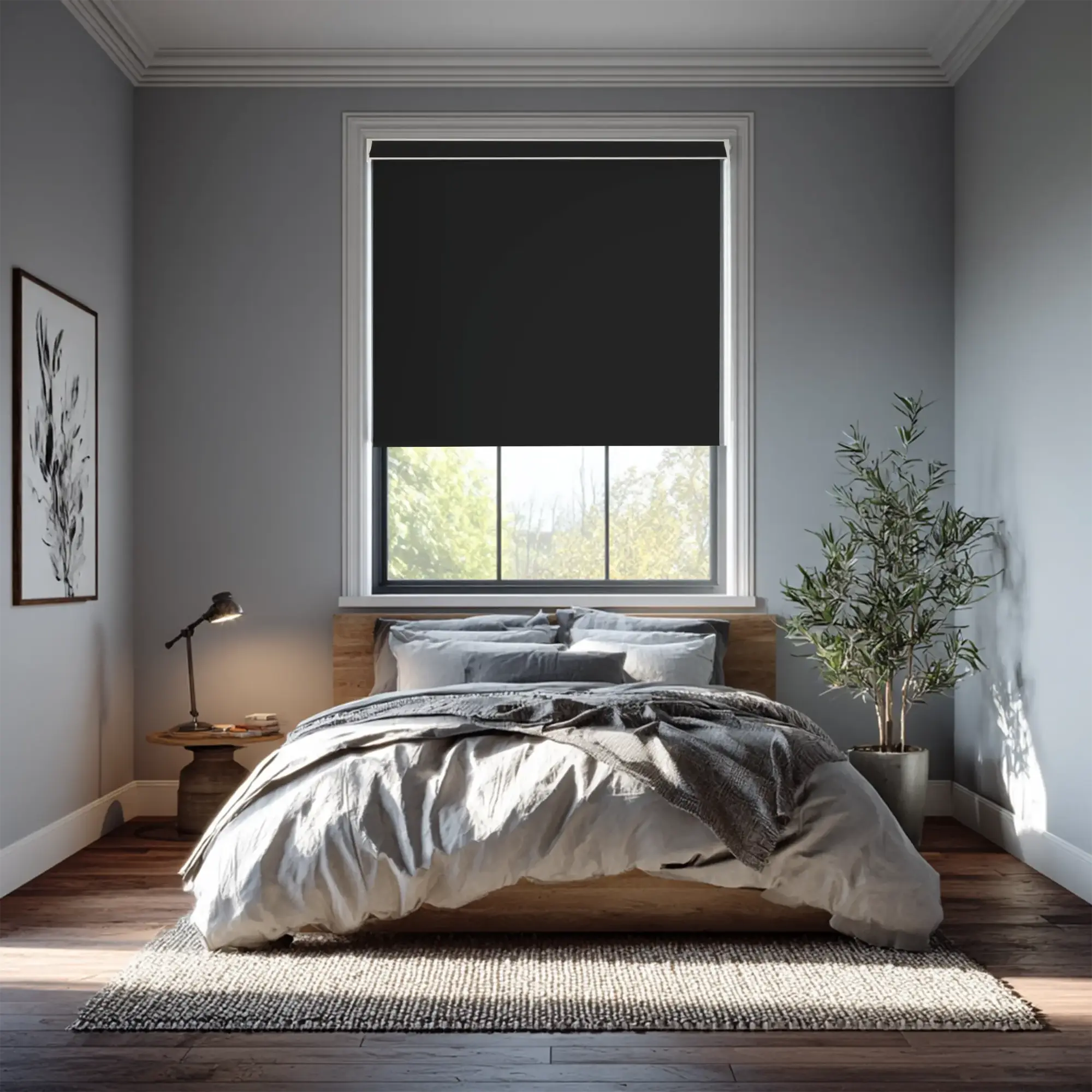 Black Blackout Electric Roller Blind