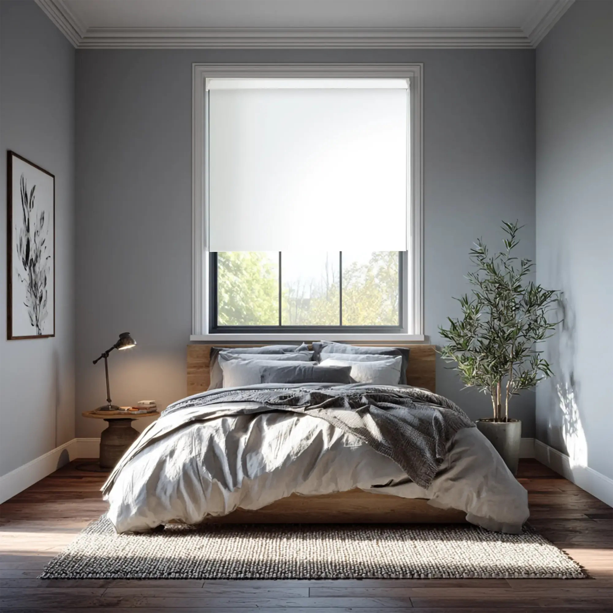 Bright White Blackout Electric Roller Blind