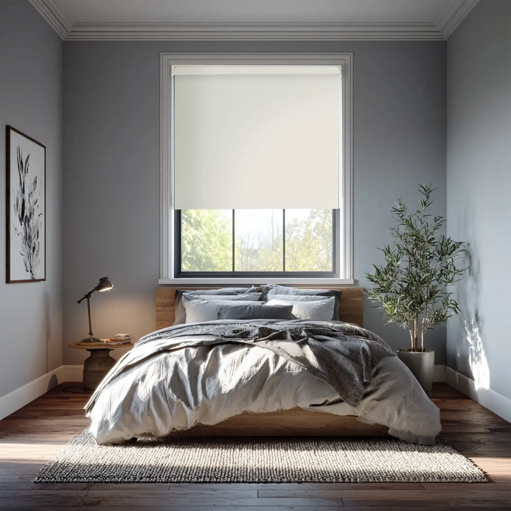 Rice White Premium Blackout Electric Roller Blind