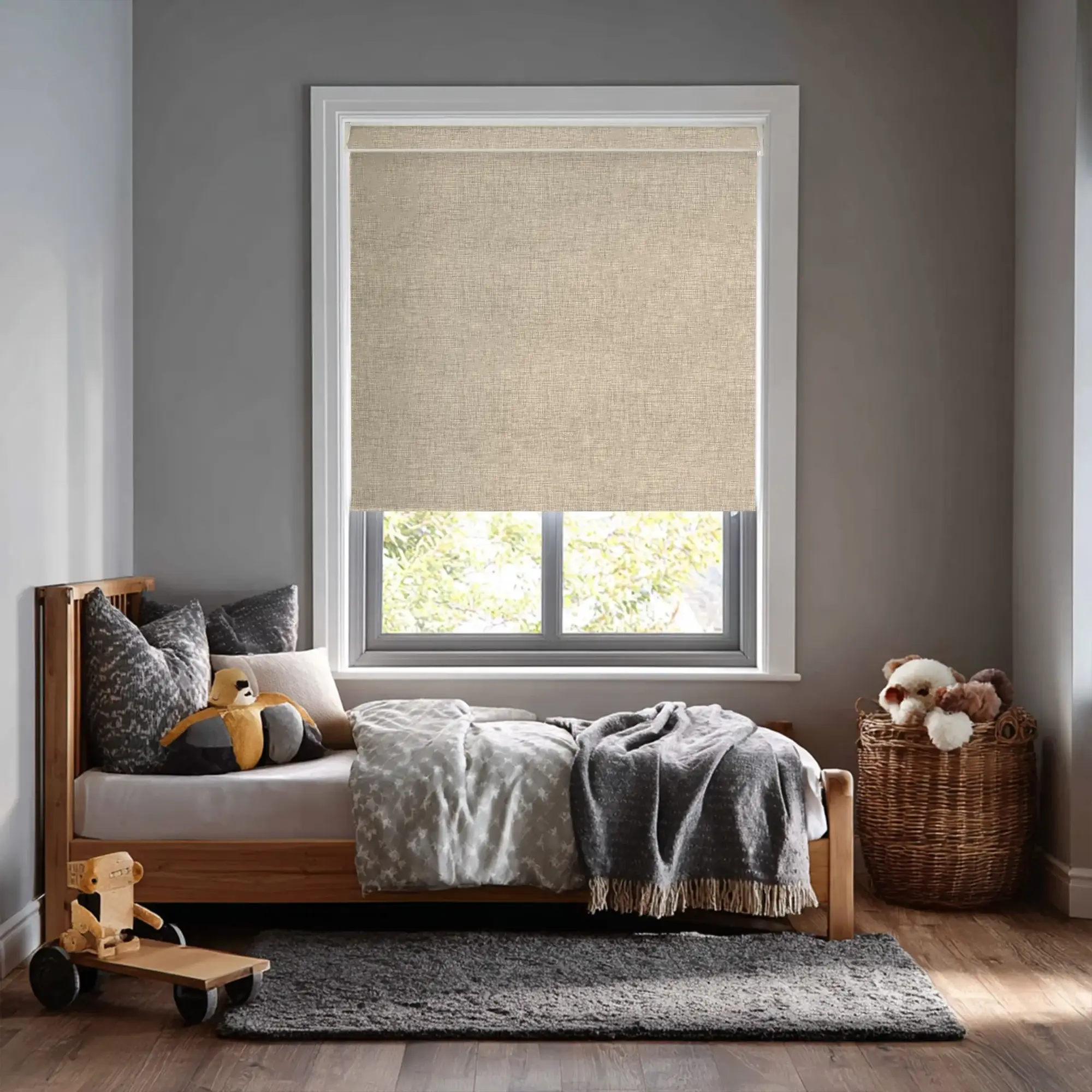 Linen Beige Blackout Electric Roller Blind