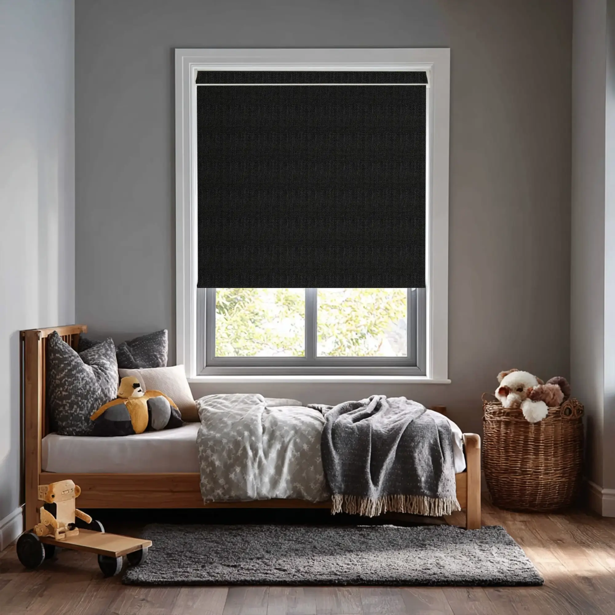 Linen Black Blackout Electric Roller Blind