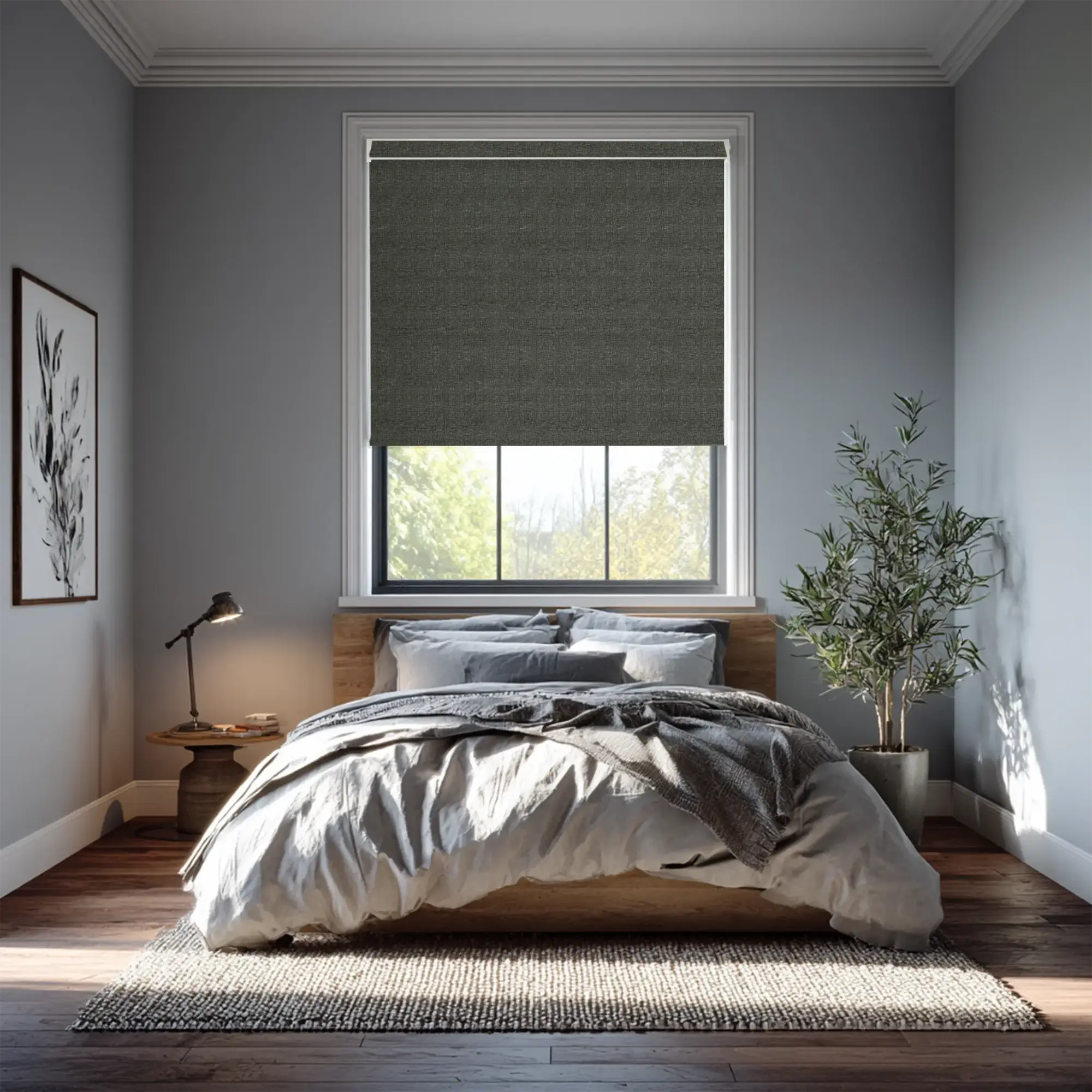 Linen Charcoal Blackout Electric Roller Blind