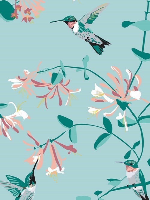 Hummingbird Mint Electric Roller Blind by Lorna Syson