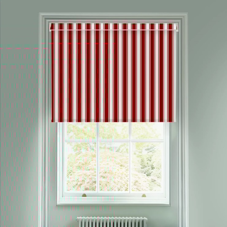 Ticking Stripe Red Electric Roller Blind